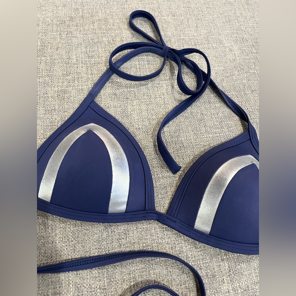 PINK Victoria’s Secret dark blue and silver triangle push up bikini